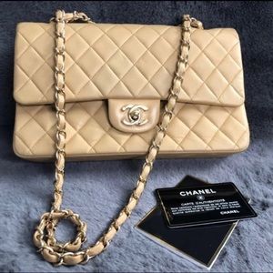 Chanel Beige Lambskin Double Flap Bag